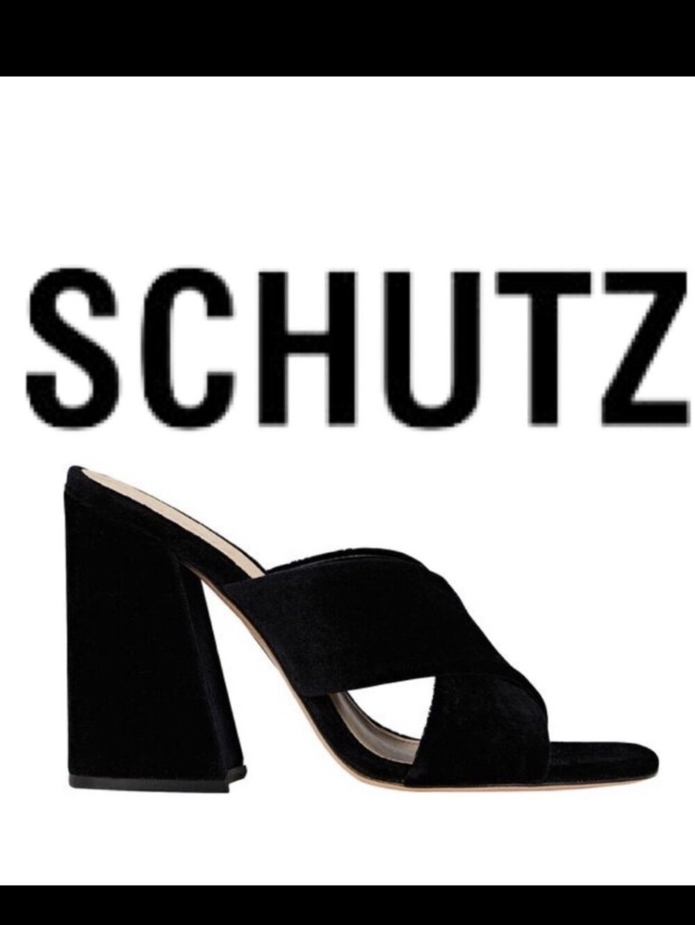 Nwot "SCHUTZ" Black Suede Crisscross Block Heel Mules
